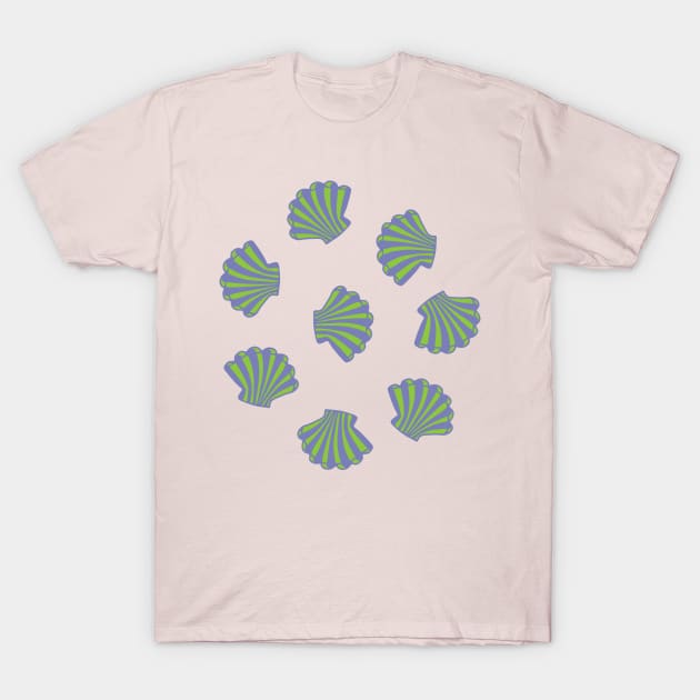 SEASHELLS Scattered Tropical Scallop Clam Shells Undersea Ocean Sea Life in Green Purple and Hot Pink - UnBlink Studio by Jackie Tahara T-Shirt by UnBlink Studio by Jackie Tahara